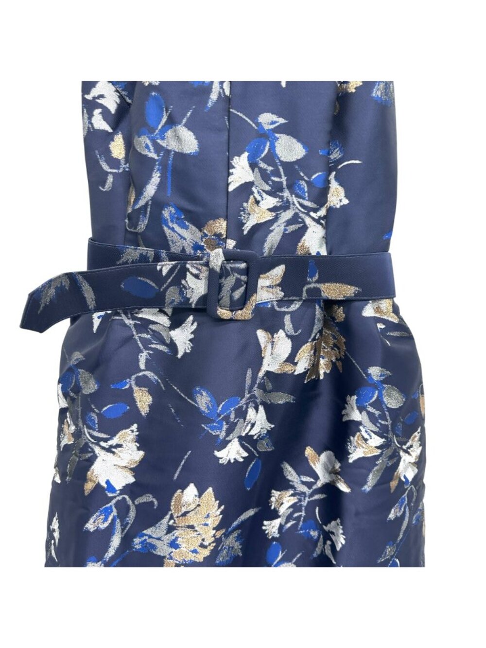 1901 Nordstrom Navy Floral Metallic Jacquard Belted Midi Dress Womens 16 NEW - Picture 4 of 16